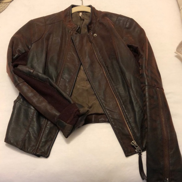 Free people red leather / suede jacket - Picture 1 of 3